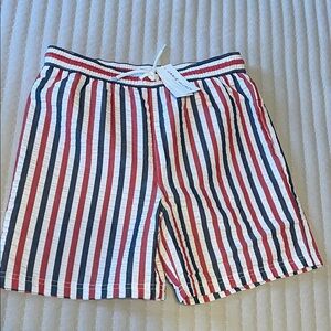 Janie and Jack Red, White & Navy Striped Swim Trunks